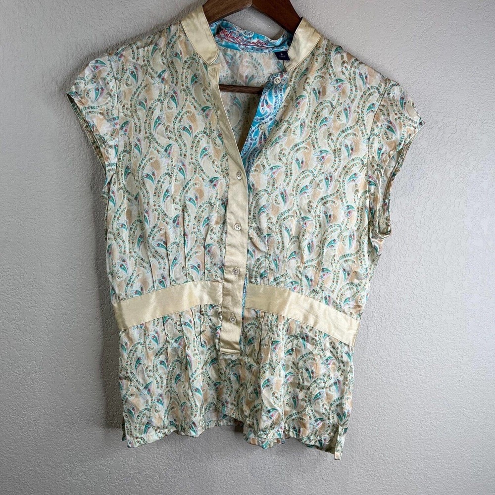 Robert Graham Silk Button Front Cap Sleeve Blouse 8 Floral Paisley Multicolor